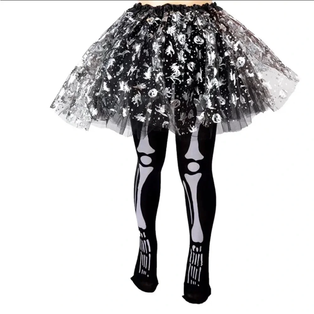 NWT Girls Halloween Footed Tights-Spiderweb Print